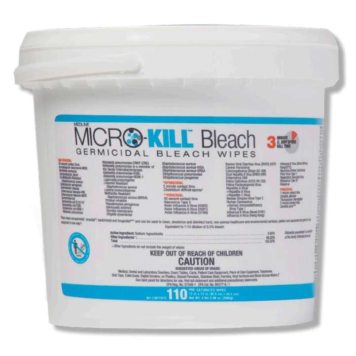 Medline Micro-kill Bleach Germicidal Bleach Wipes, 12 x 12 Inch - Case of 440 - Image 1