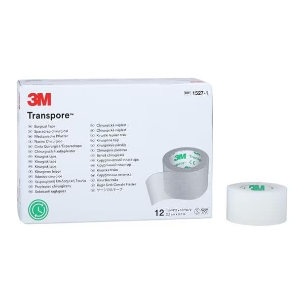 3M Transpore Waterproof Surgical Plastic Tape, 1 Inch x 10 yards - Box of 12 - Image 1