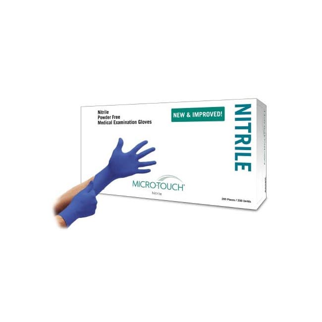 Micro-Touch Nitrile Exam Glove Blue Beaded Cuff 2 mil to 4 mil Range, Large - Box of 200 - Image 1