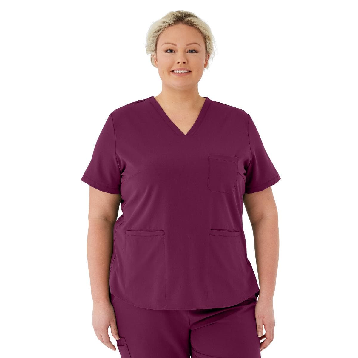 Medline Lexington AVE Women's V-Neck Scrub Tops with 3 Pockets, Wine, 5XLarge - Image 1