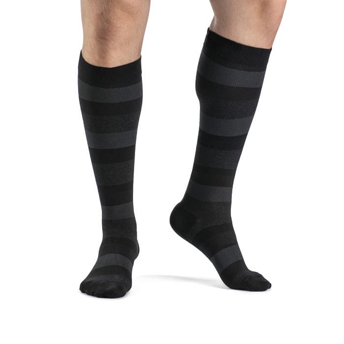 Sigvaris Men's Style Microfiber Patterns Calf High Compression Socks, 20-30mmHg, Large-Long, Onyx Stripe - Pair - Image 1