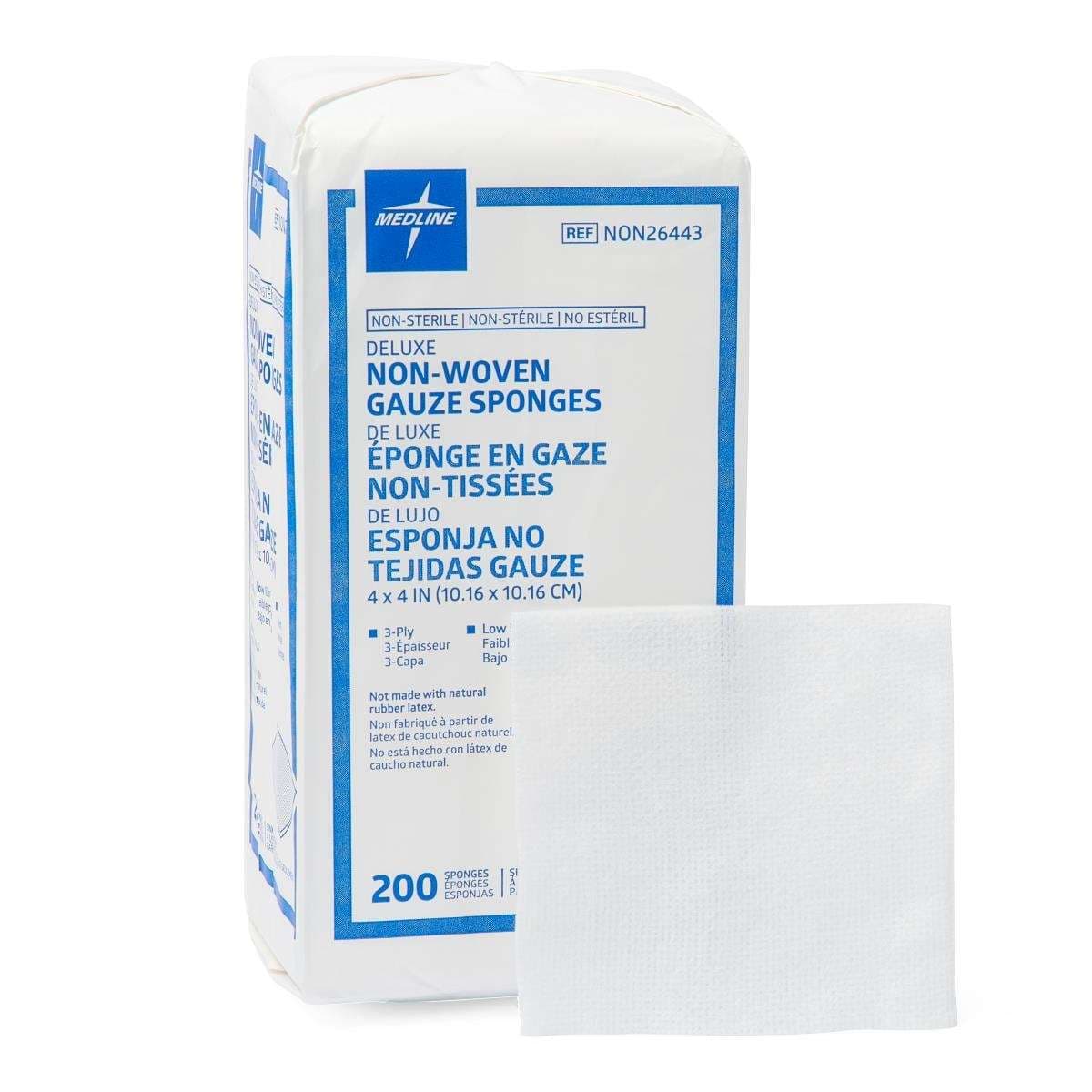Medline Deluxe NS Nonwoven Gauze Sponge, 3 Ply, 4 x 4 Inch - Case of 2000 - Image 1