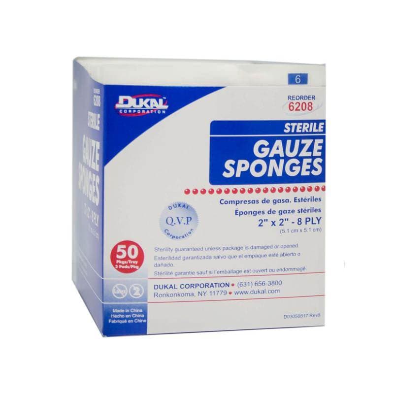 Dukal Cotton Gauze Sponge, 8 Ply, Sterile, 2 x 2 Inch - Box of 100 - Image 1