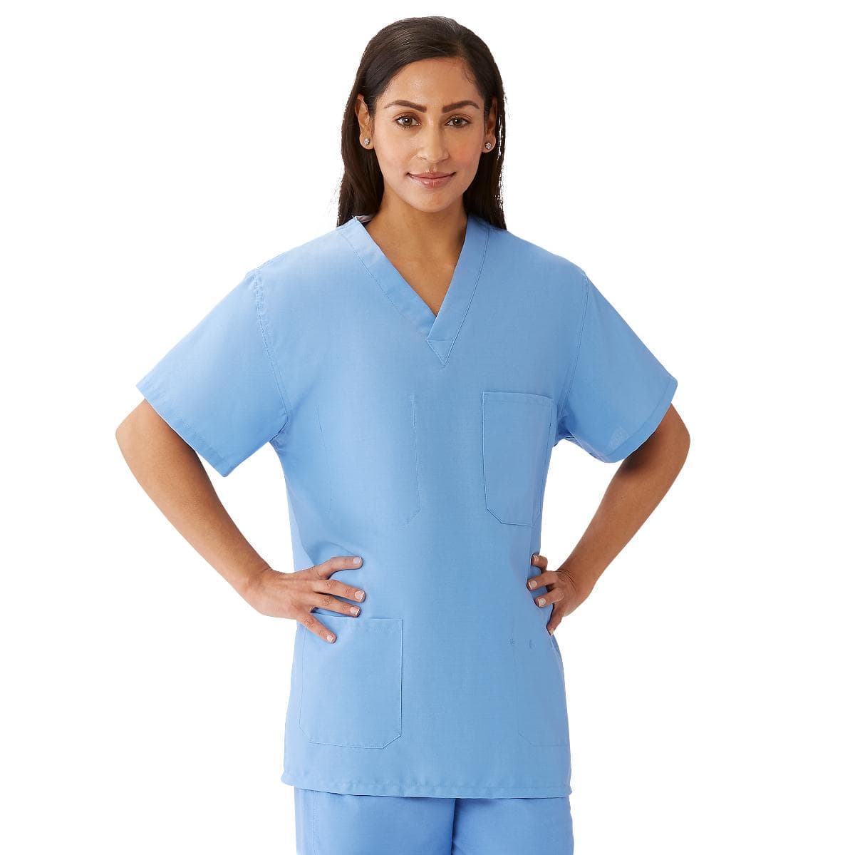 Medline Angelstat Unisex Reversible V-Neck Scrub Top with 4 Pocket, Ceil Blue, Extra Small - Image 1