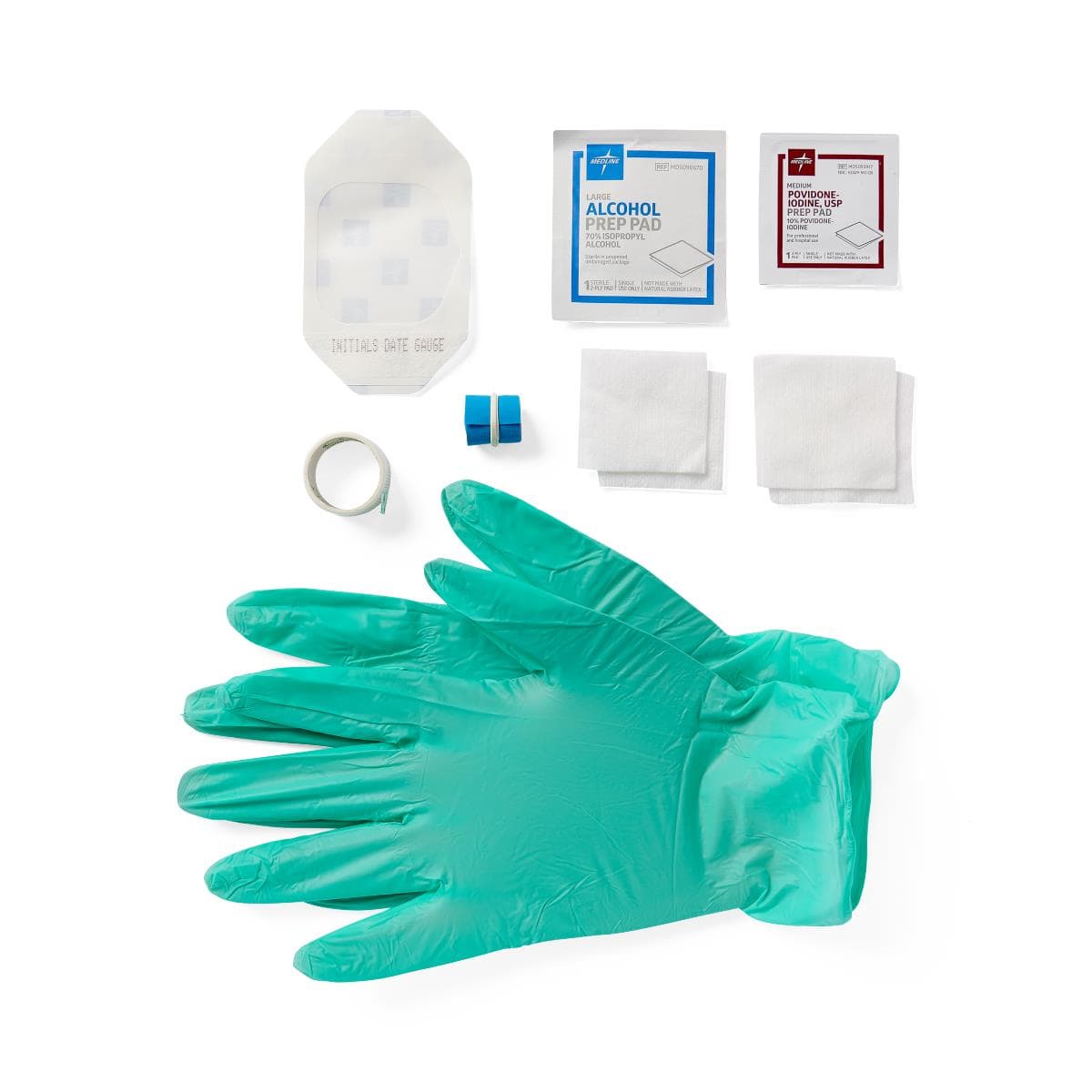 Medline Alcohol Prep Pad 8-Piece IV Start Kit with Vinyl Gloves - Case of 100 - Image 1