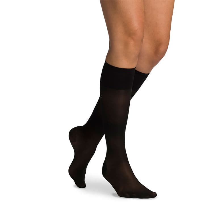 Sigvaris Sheer Fashion Knee High Compression Socks 15-20mmHg, Closed Toe, Size C, Black - Pair - Image 1