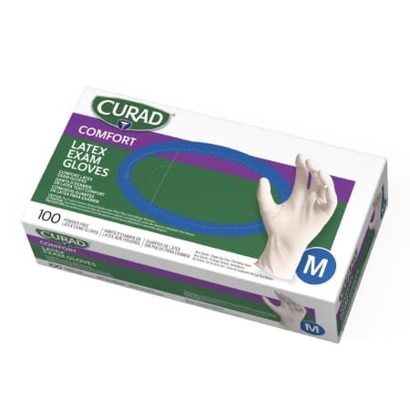 Medline Curad Powder Free Textured Latex Exam Gloves, Beige, Medium - Box of 100 - Image 1