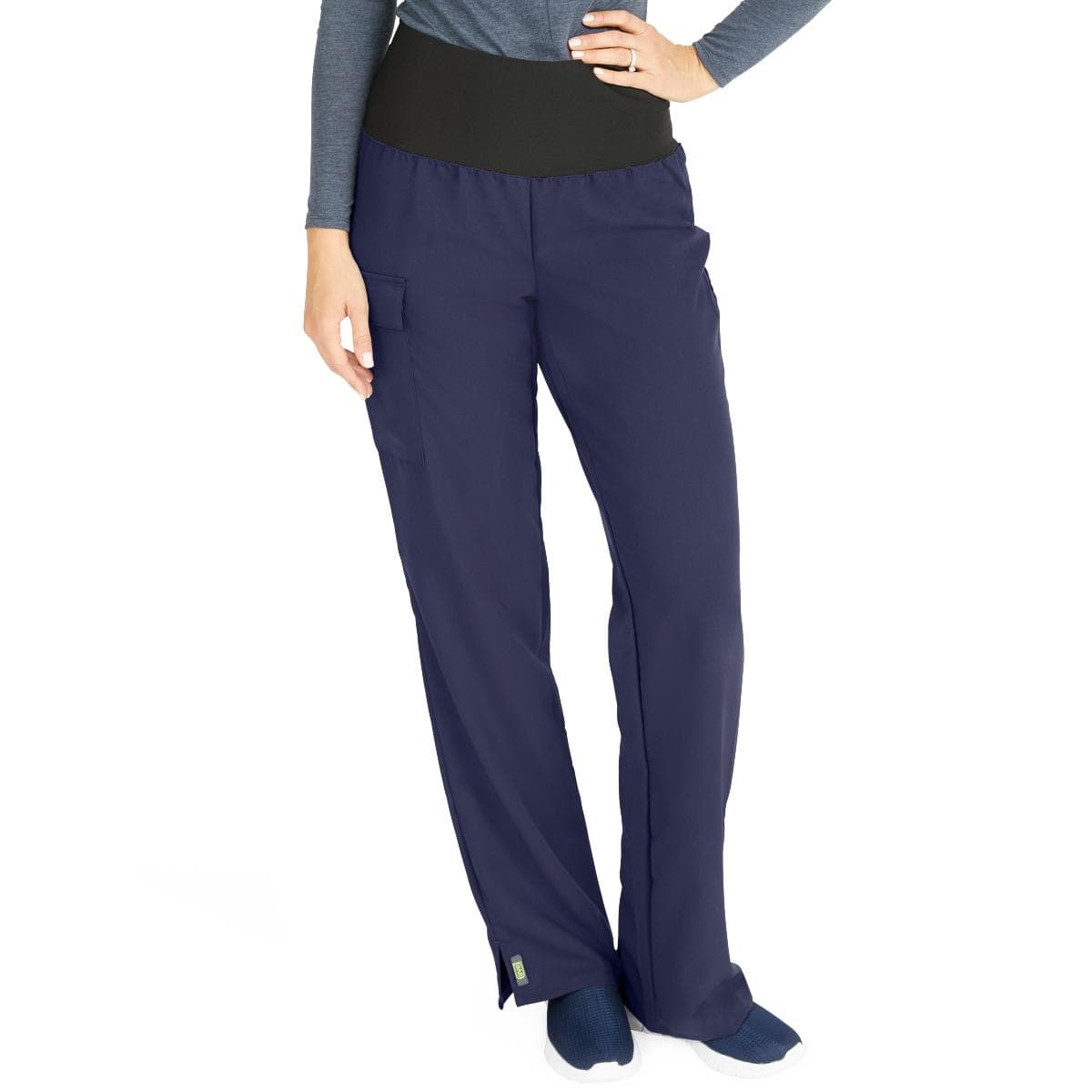 Medline Ocean AVE Women's Stretch Wide Waistband Scrub Pants with Cargo Pocket, Navy, Large, Regular - Image 1