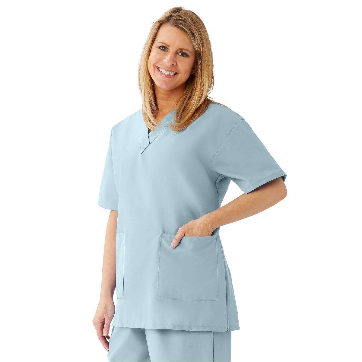 Medline Angelstat Women's V-neck Tunic Scrub Tops, Misty Green, 3XLarge - Image 1