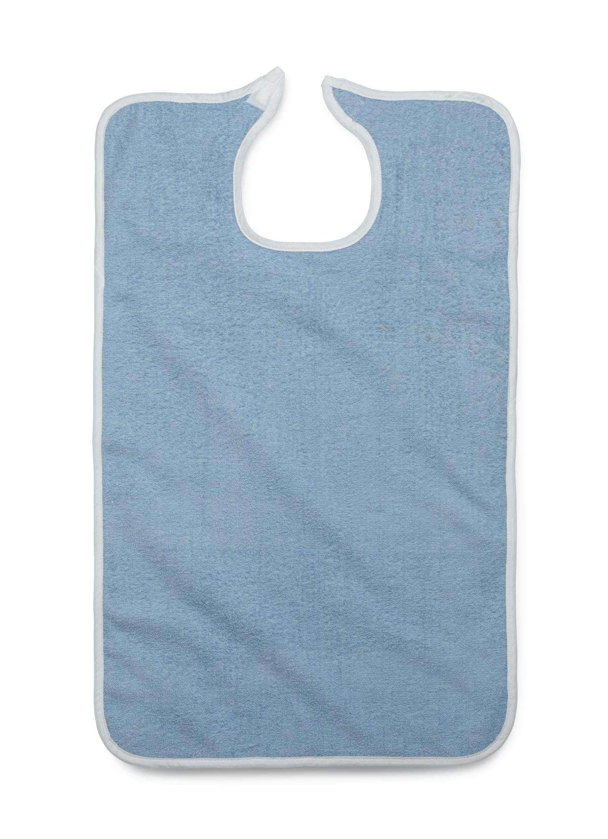 Medline Terry Bib with Hook and Loop Strap, Adult, 10 oz., 21" x 33", Blue - 1 Dozen - Image 1