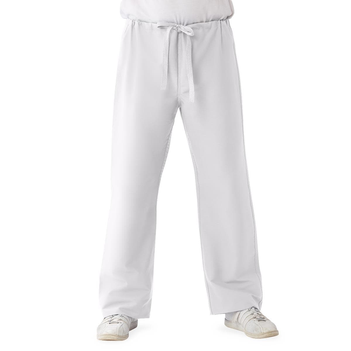 Medline Comfortease Unisex Reversible Drawstring Scrub Pants, White, Extra Small - Image 1