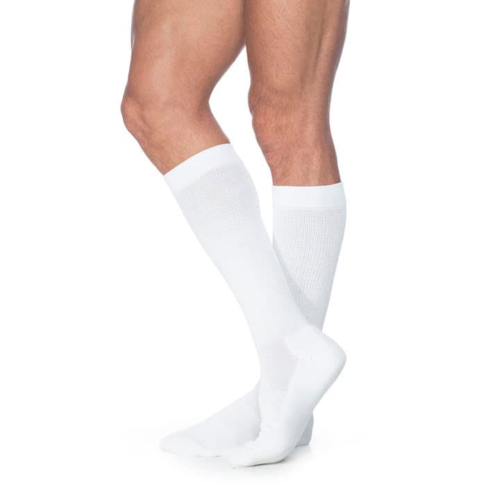 Sigvaris Motion Cushioned Cotton Calf High Compression Socks 20-30 mmHg Men, Extra Large-Short, White - Pair - Image 1