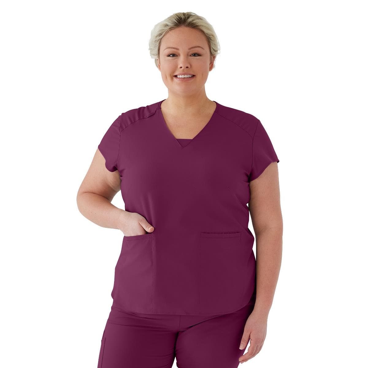 Medline Monroe AVE Women's Scrub Top, Wine, 2XLarge - Image 1