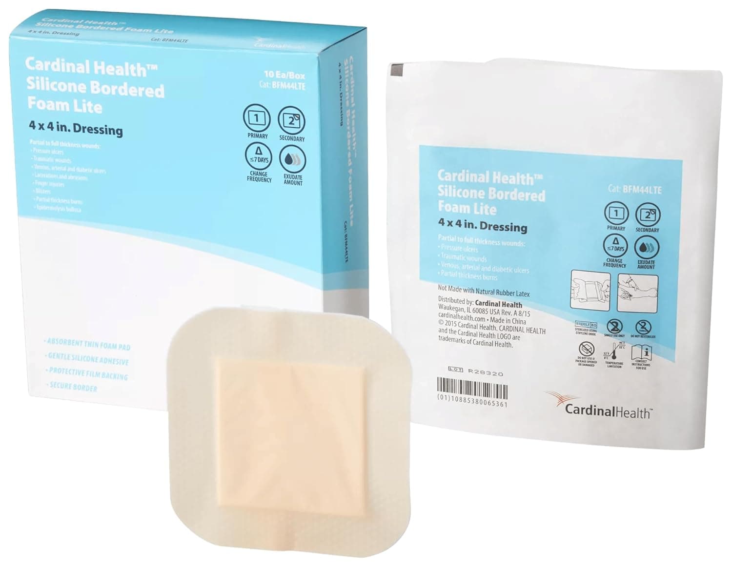 Cardinal Health Silicone Bordered Foam Lite Dressing, 4 Inch x 4 Inch - Box of 10 - Image 1