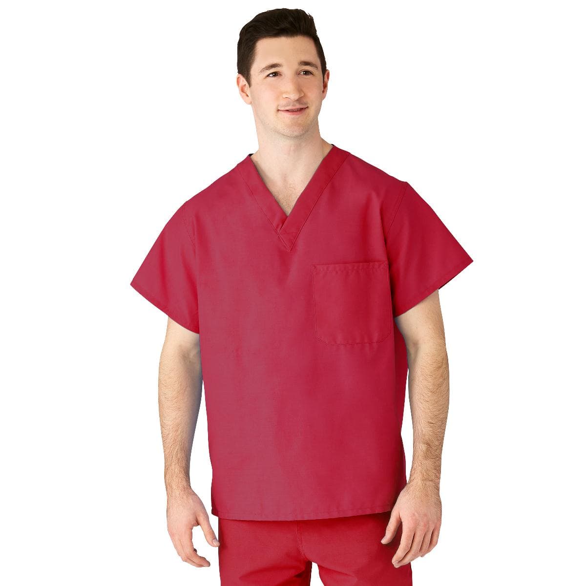 Medline AngelStat Unisex Reversible V-Neck Scrub Top with 2 Pocket, Raspberry, 3XLarge - Image 1