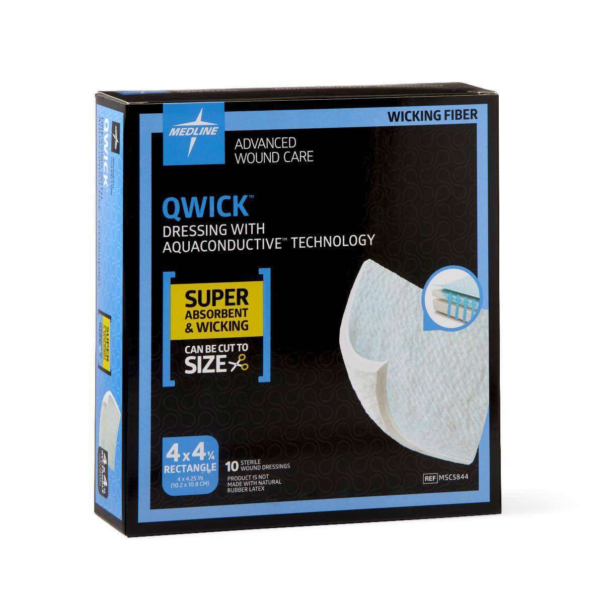 Medline Qwick Superabsorbent Wound Dressing, 4 x 4-1/2 Inch - Box of 10 - Image 1
