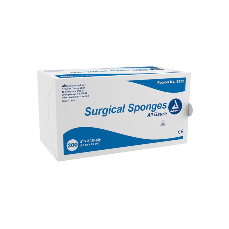 Dynarex Surgical Sponge, Non Sterile, 8 Ply, 3 x 3 Inch - Box of 200 - Image 1