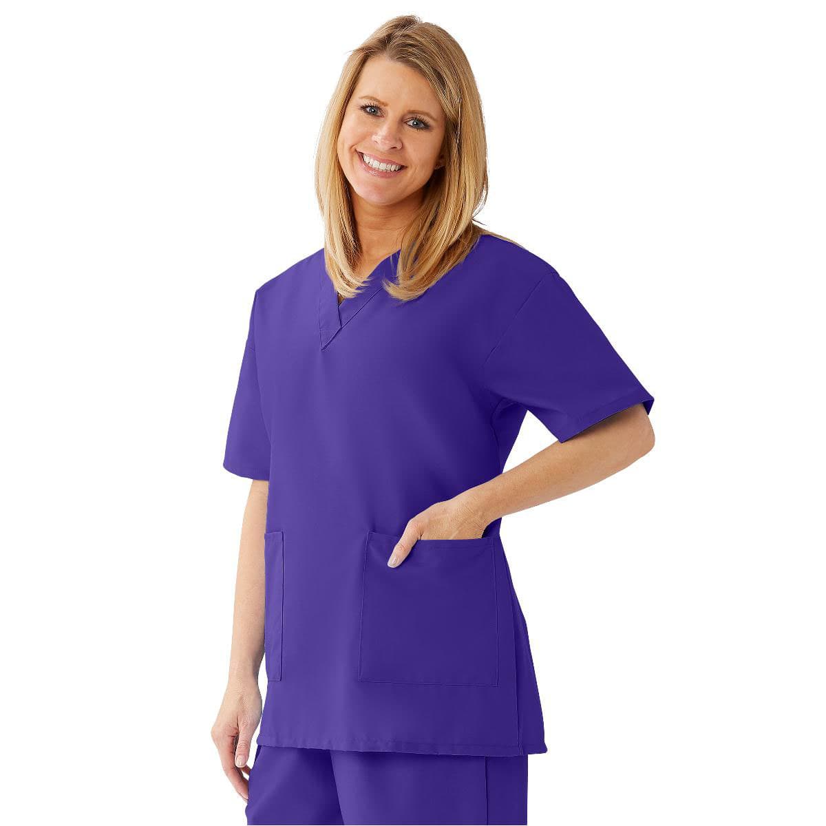 Medline Angelstat Women's V-neck Tunic Scrub Tops, Regal purple, Extra Large - Image 1