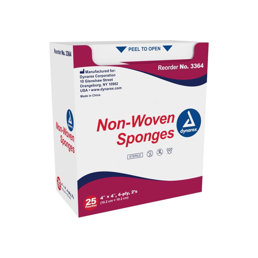 Dynarex Non-Woven Sponge, 4 Ply, 4 x 4 Inch - Box of 25 - Image 1