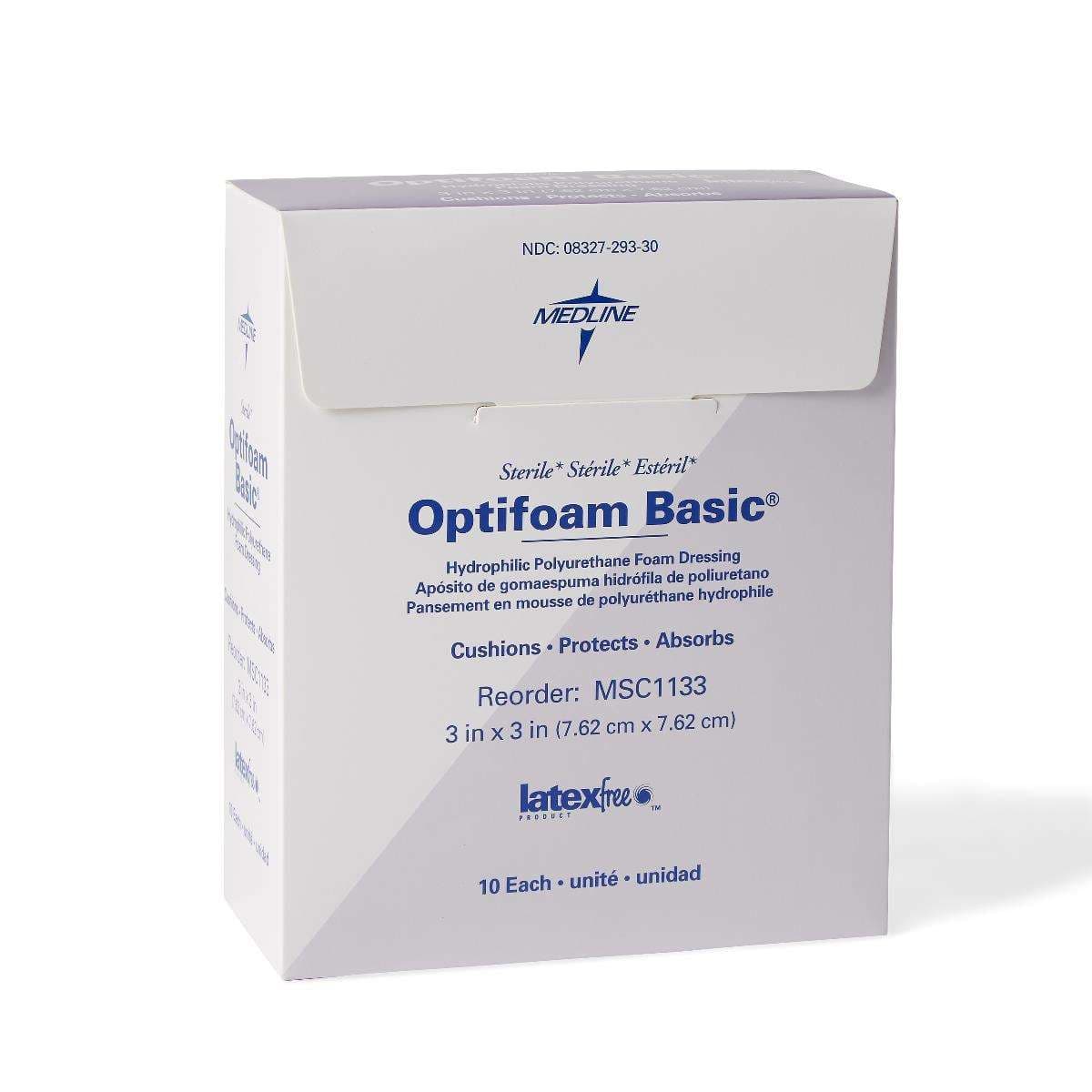 Optifoam Basic Hydrophilic Polyurethane Foam Dressing, 3 x 3 Inch - Case of 100 - Image 1