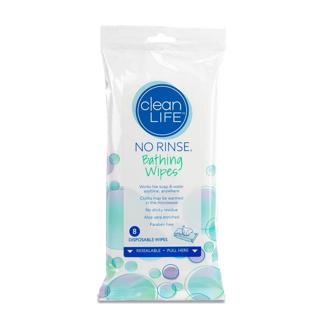 cleanLIFE No Rinse Bathing Wipes - Package of 8 - Image 1