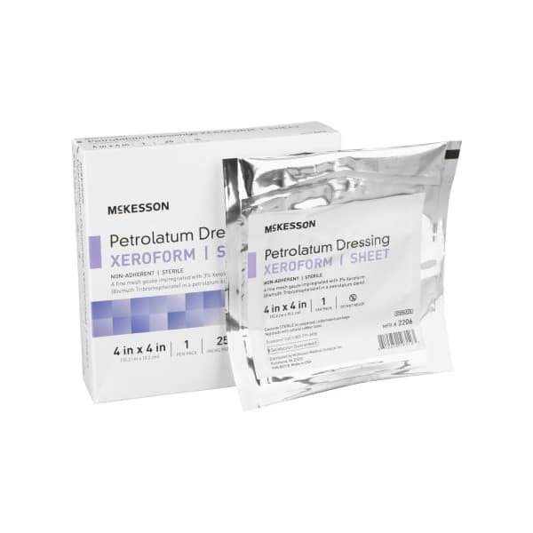 McKesson Xeroform Petrolatum Impregnated Dressing Square Sterile, 4 x 4 Inch - Box of 25 - Image 1