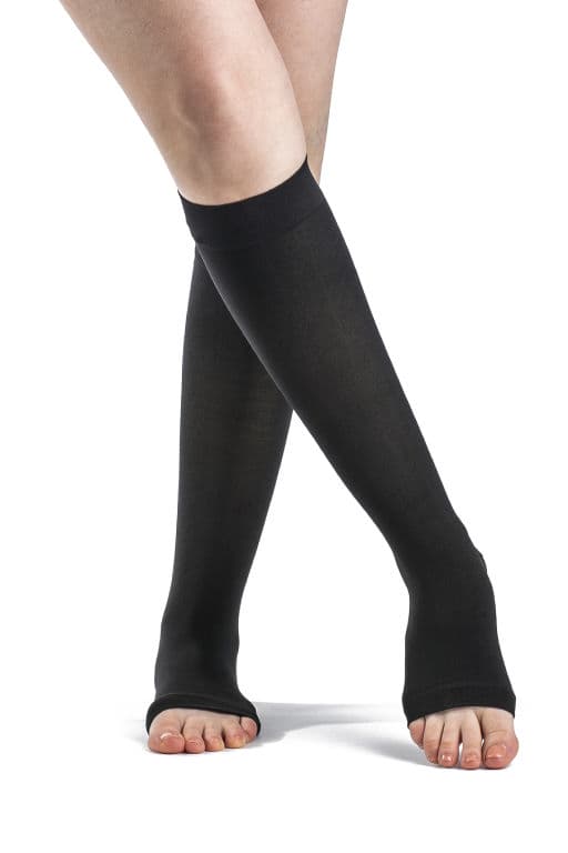 Sigvaris Women's Style Soft Opaque Calf-High Compression Socks, 30-40mmHg Open Toe, Medium-Short, Black - Pair - Image 1