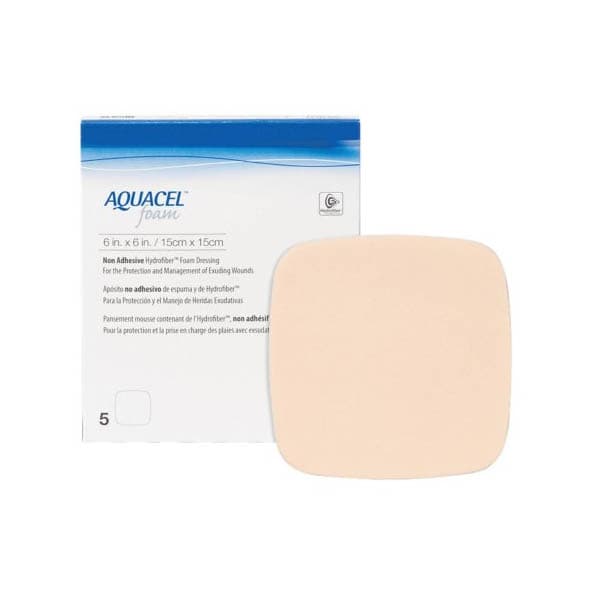 Aquacel Foam Dressing Film Backing Tan Square Sterile, 6 x 6 Inch - Box of 5 - Image 1
