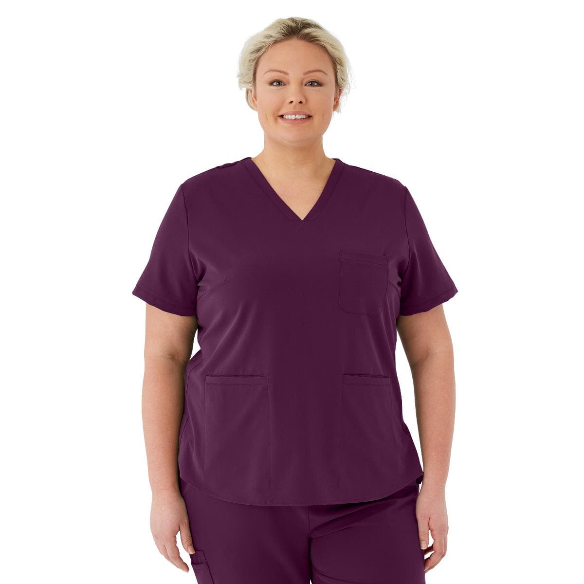 Medline Lexington AVE Women's V-Neck Scrub Tops with 3 Pockets, Eggplant, 4XLarge - Image 1