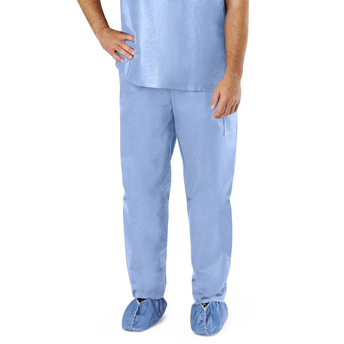 Medline Disposable Unisex Scrub Pants with Elastic Waist, Size M, Blue - Case of 30 - Image 1