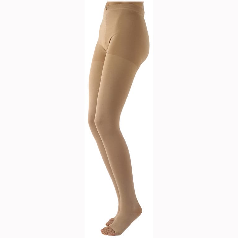 Sigvaris Natural Rubber Open Toe Unisex Compression Pantyhose, 30-40mmHg Beige, Medium Full Short - Pair - Image 1