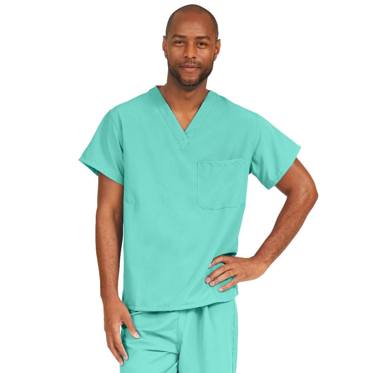 Performax Unisex Reversible V-neck Scrub Tops, Jade, Lagre - Image 1