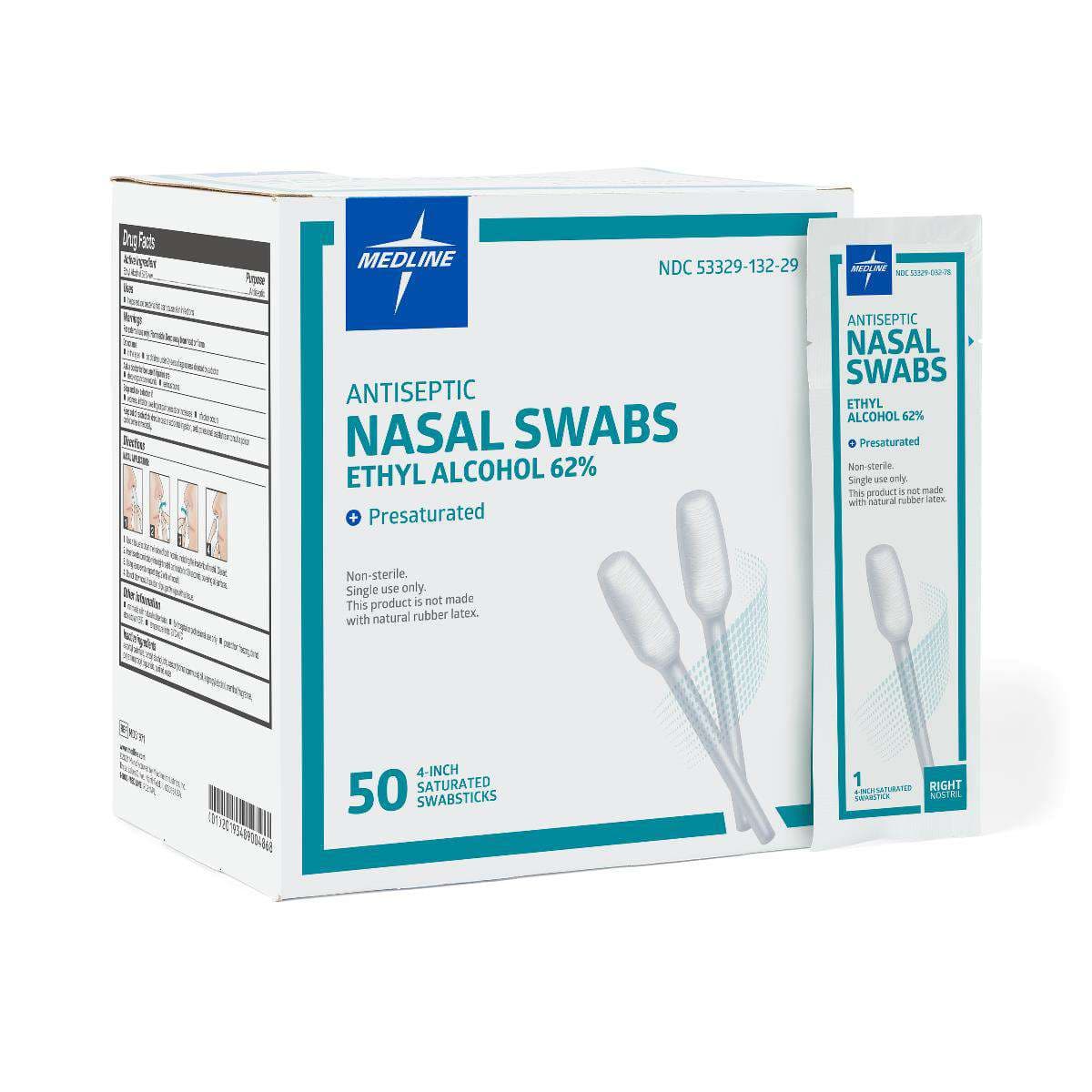 Medline Antiseptic 62% Ethyl Alcohol Nasal Swabs - Box of 50 - Image 1
