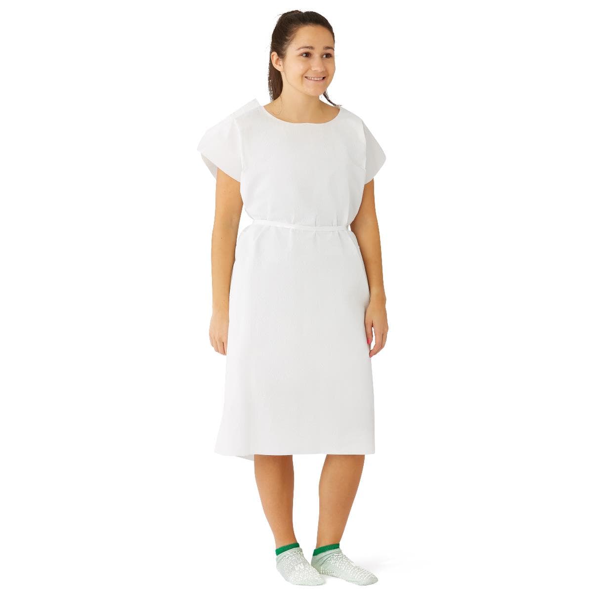 Medline Reinforced Tissue Patient Gown, Tissue-Poly-Tissue, Disposable, White, 30" x 42" - Case of 50 - Image 1