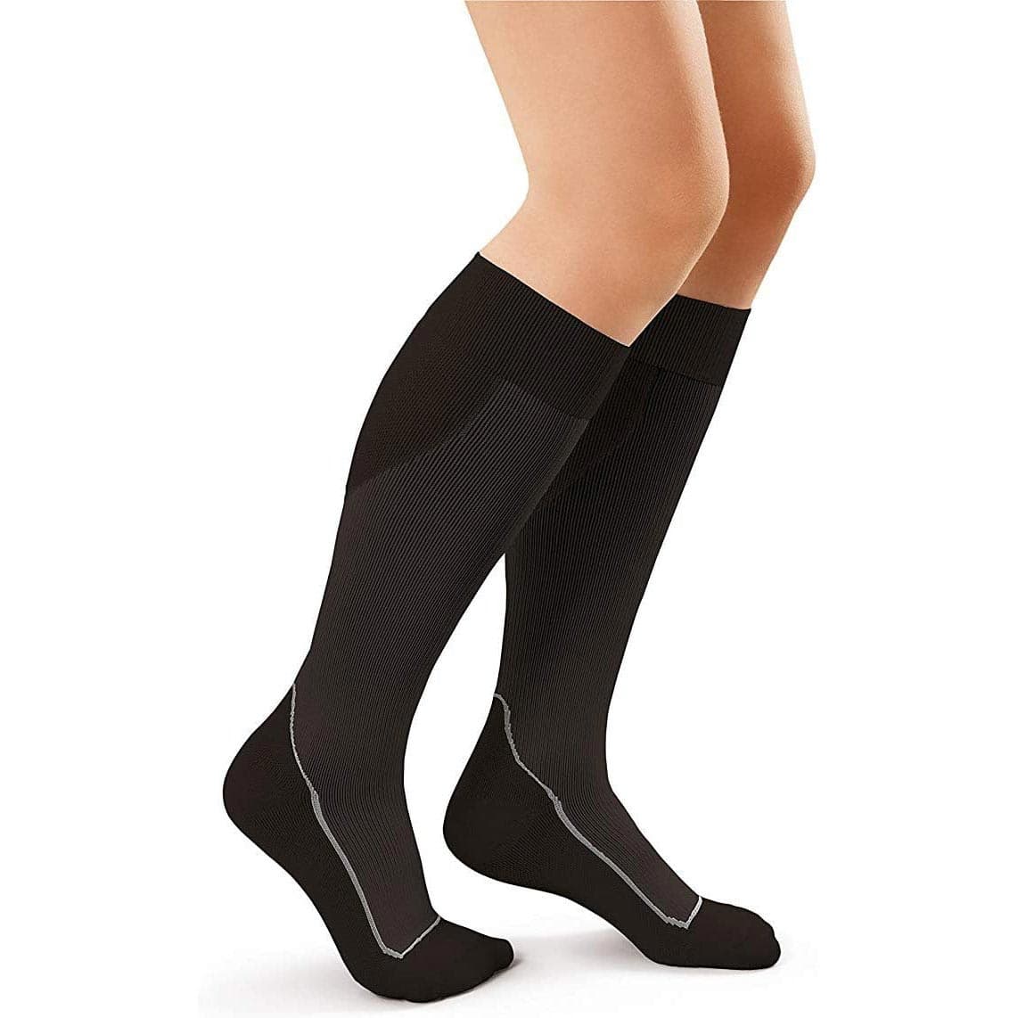 Jobst Sports Compression Socks, 15-20 mmHg, Large, Cool Black-Black - Pair - Image 1