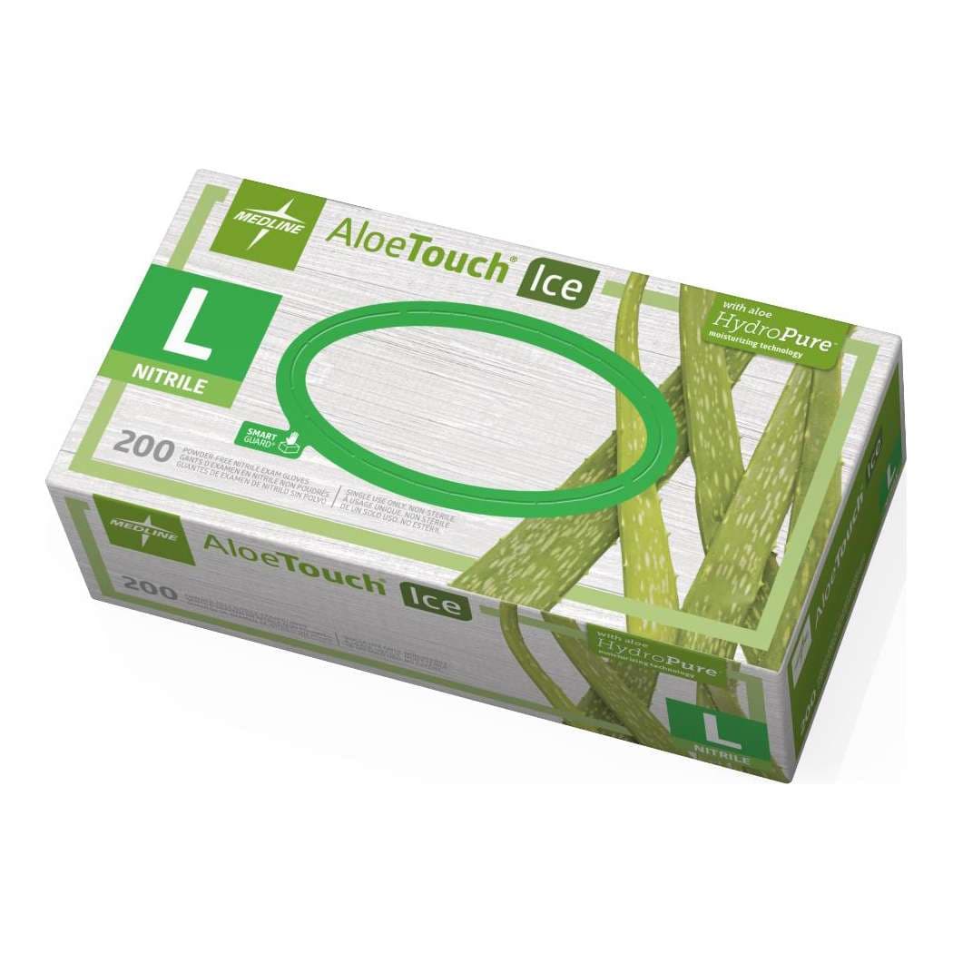 Medline Aloetouch Ice Nitrile Powder-Free Exam Glove, Green, Large - Box of 200 - Image 1