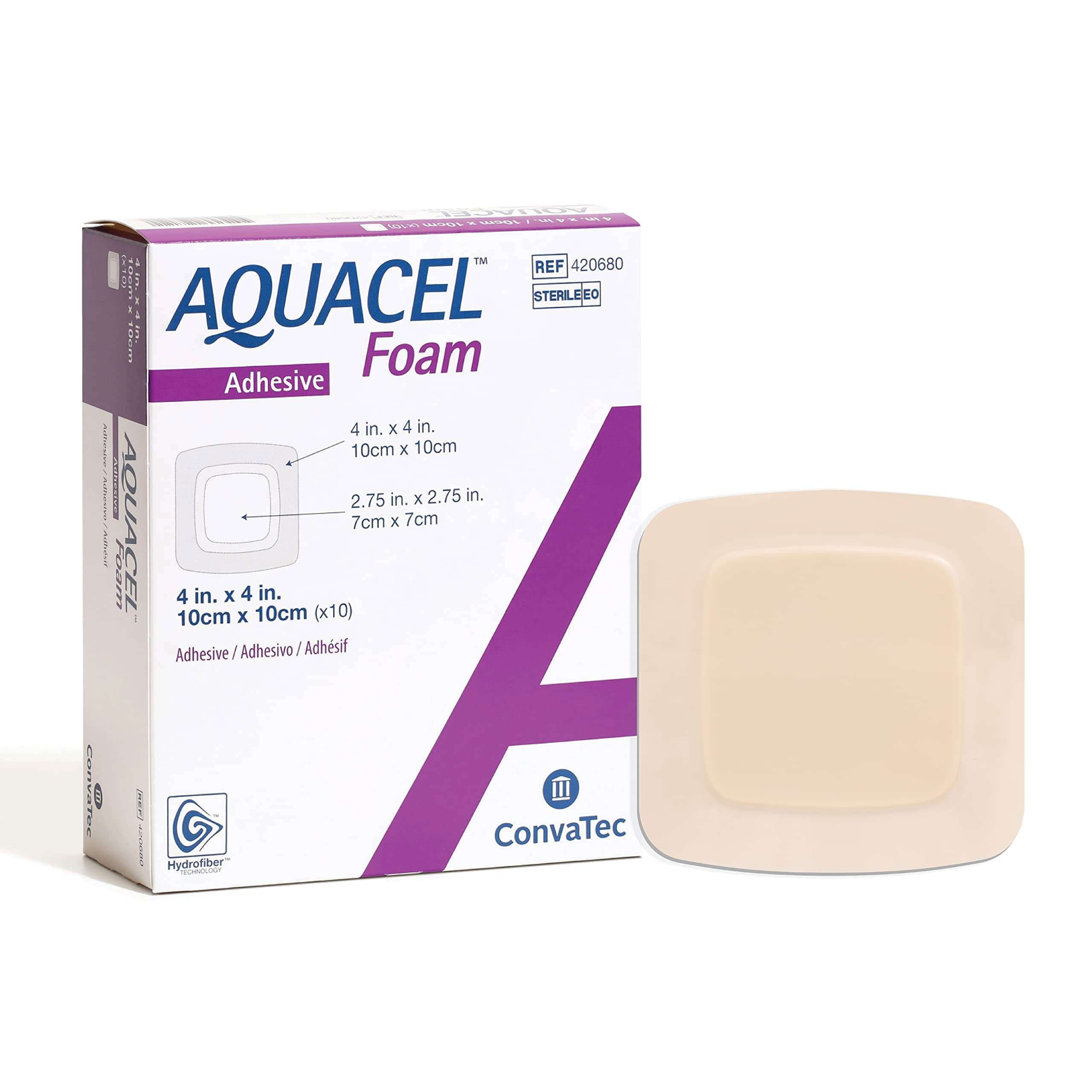 ConvaTec Aquacel Adhesive Gelling Foam Dressing, 4 x 4 Inch - Box of 10 - Image 1
