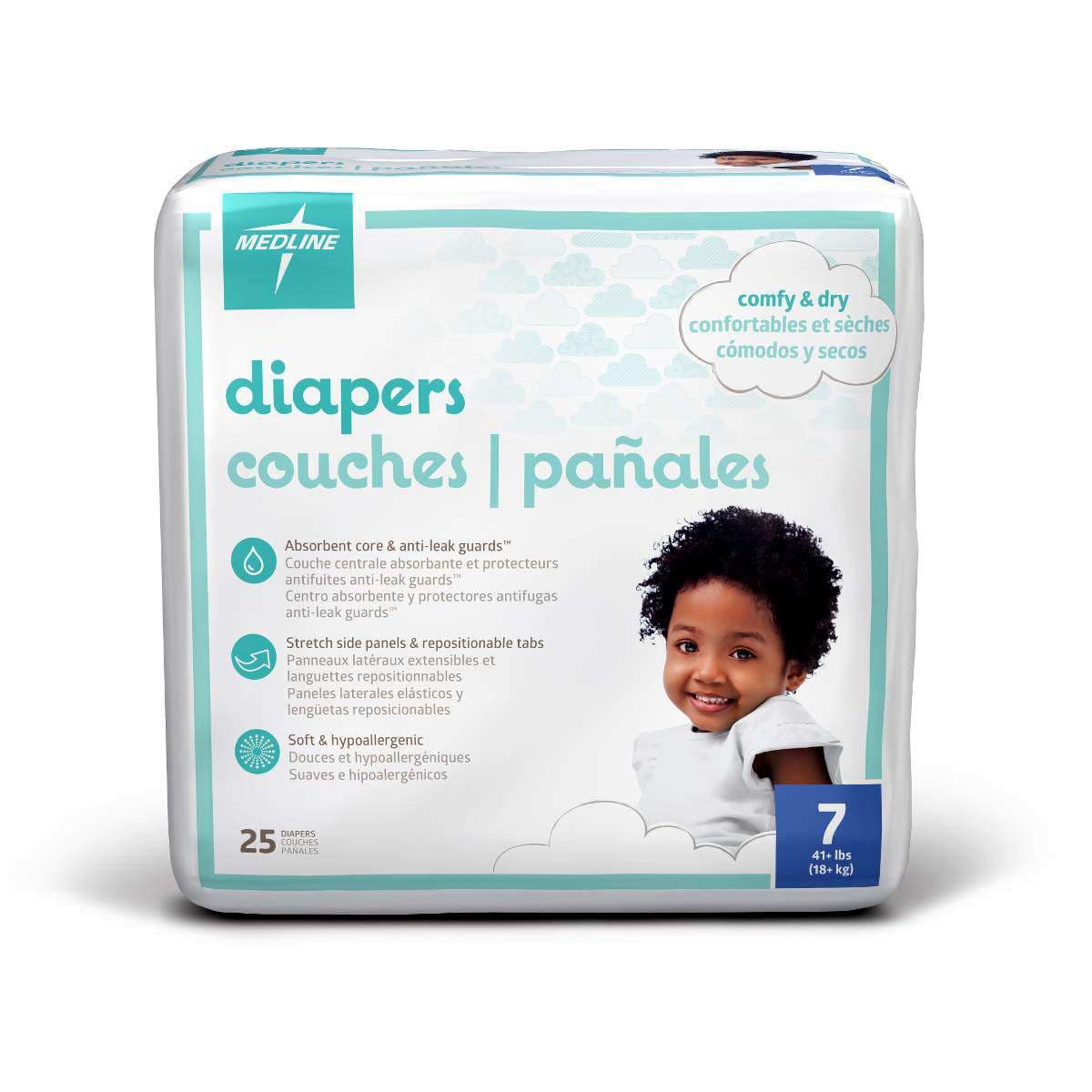 Medline Disposable Baby Diapers, Size 7 - Case of 200 - Image 1