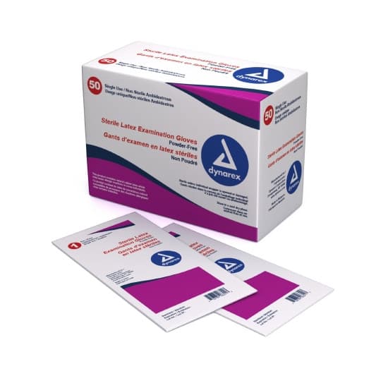 Dynarex Sterile Latex Exam Gloves, medium - Box of 50 - Image 1