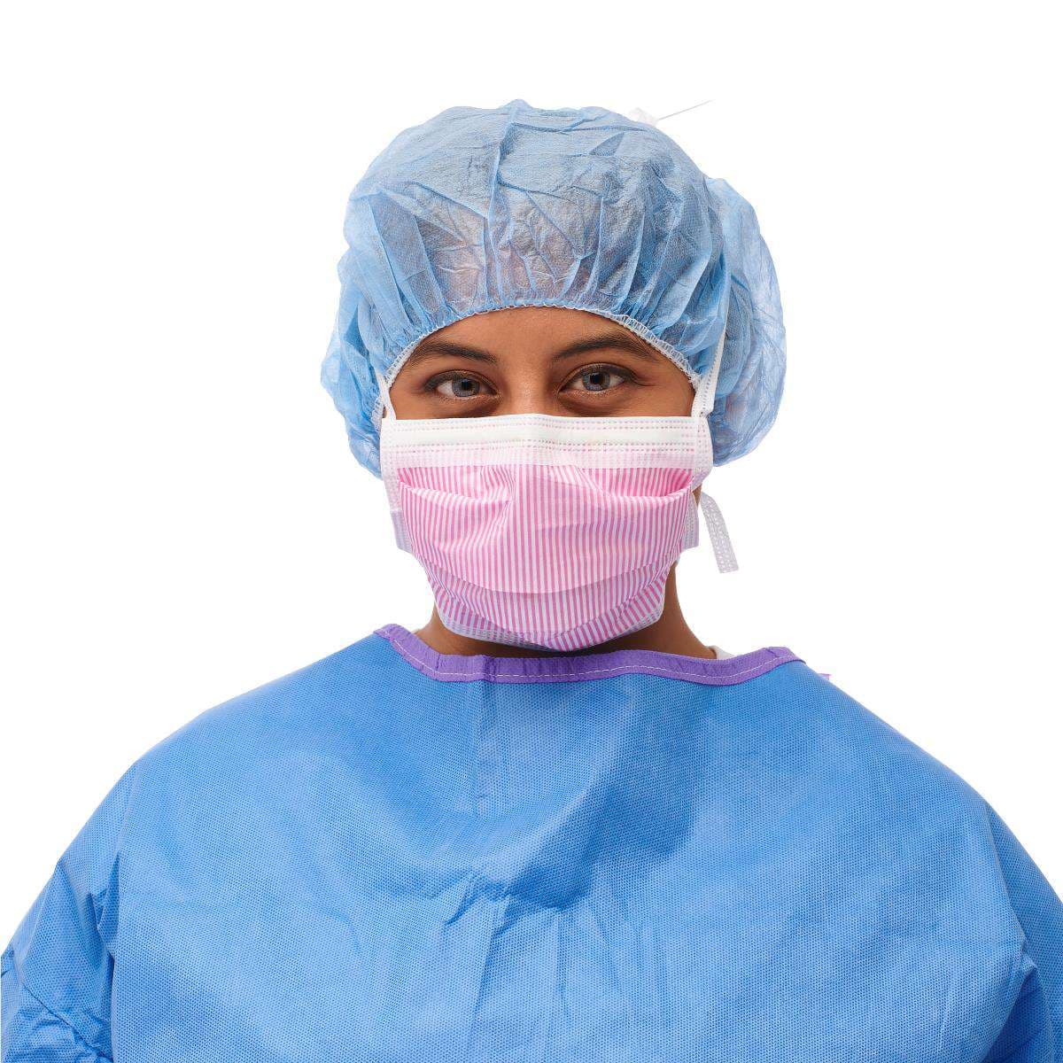 Medline ASTM Level 3 Surgical Face Mask with Anti-Fog Foam Ties and Cellulose Inner, Pink - Case of 300 - Image 1