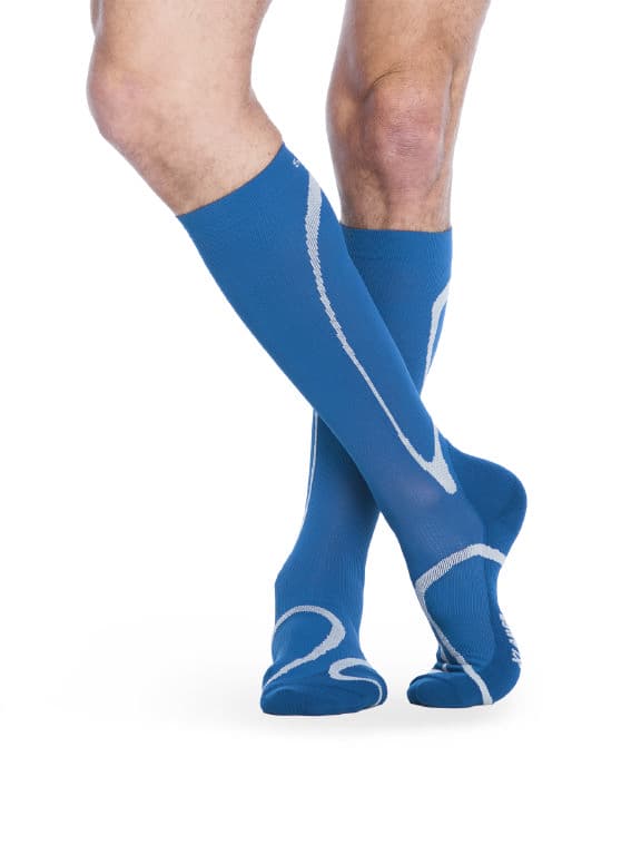 Sigvaris Motion High-Tech Unisex Calf High Compression Socks 20-30 mmHg, Extra Large-Long, Steel Blue - Pair - Image 1
