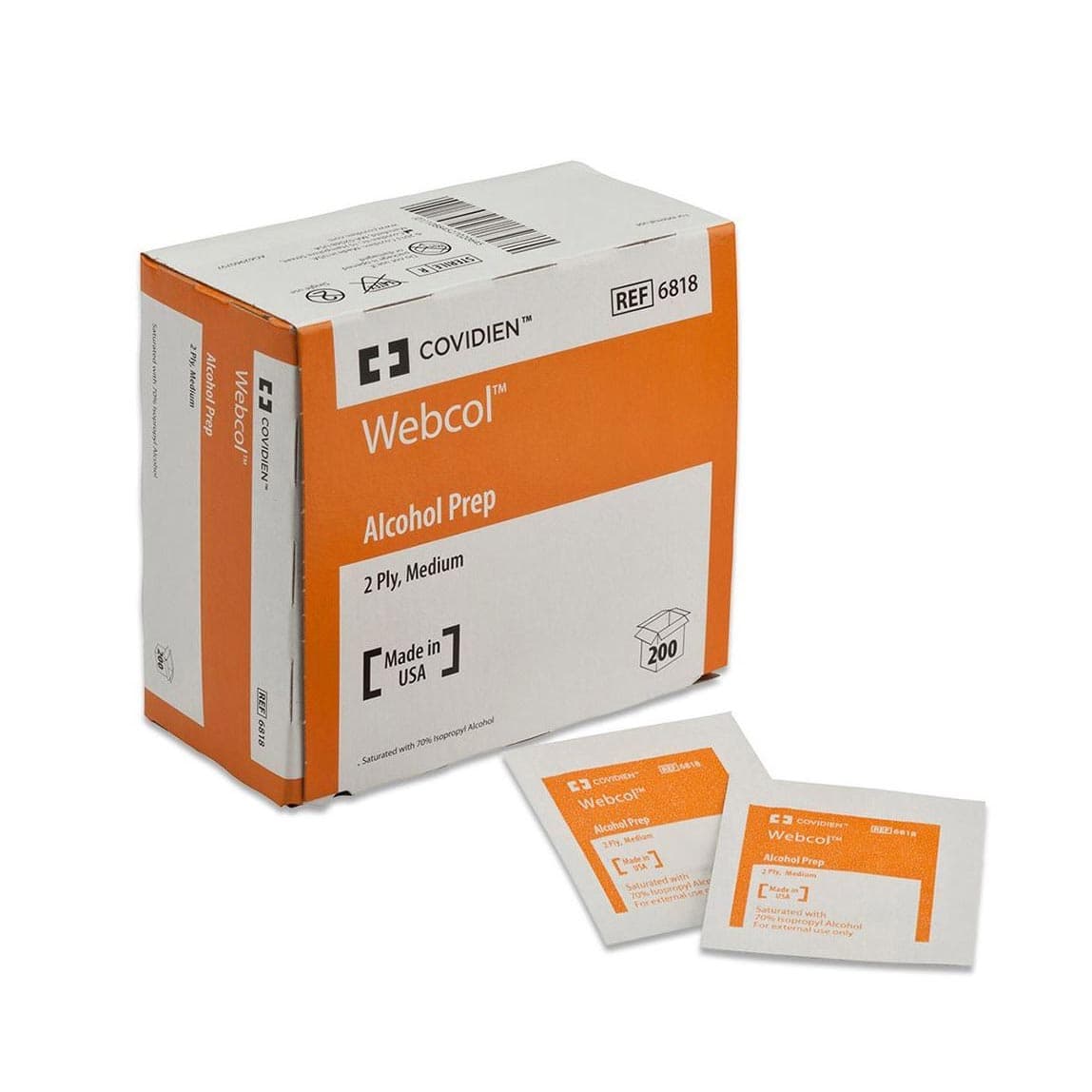 Webcol 2 Ply Alcohol Prep Pad, Medium - Box of 200 - Image 1