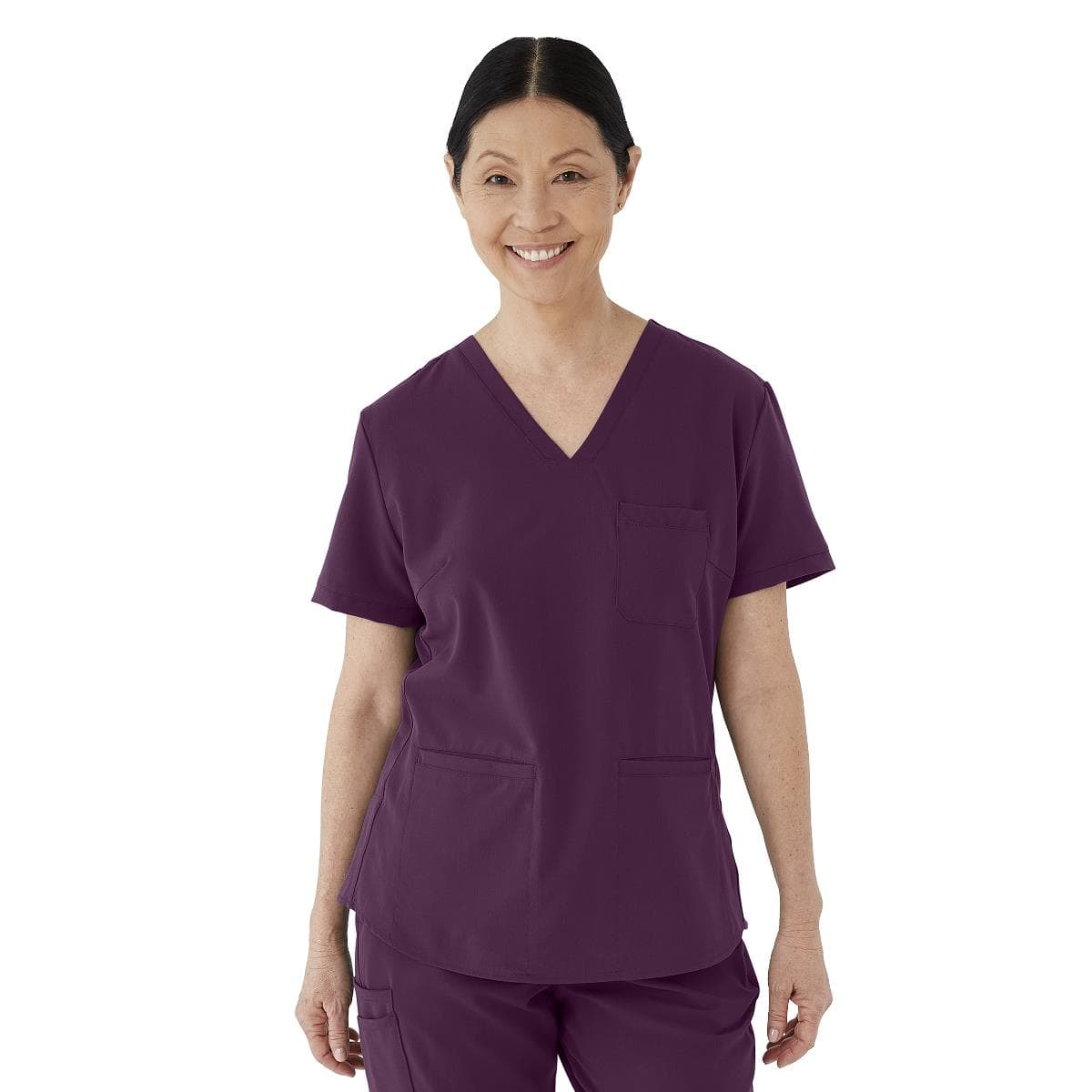 Medline Lexington AVE Women's V-Neck Scrub Tops with 3 Pockets, Eggplant, Extra Small - Image 1