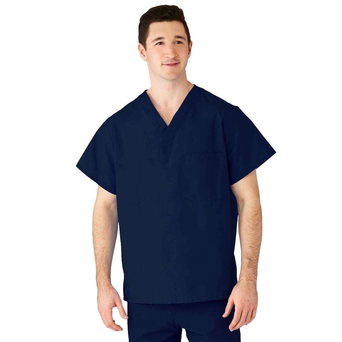 Medline AngelStat Unisex Reversible V-Neck Scrub Tops With 2 Pockets, Navy, 5XLarge - Image 1