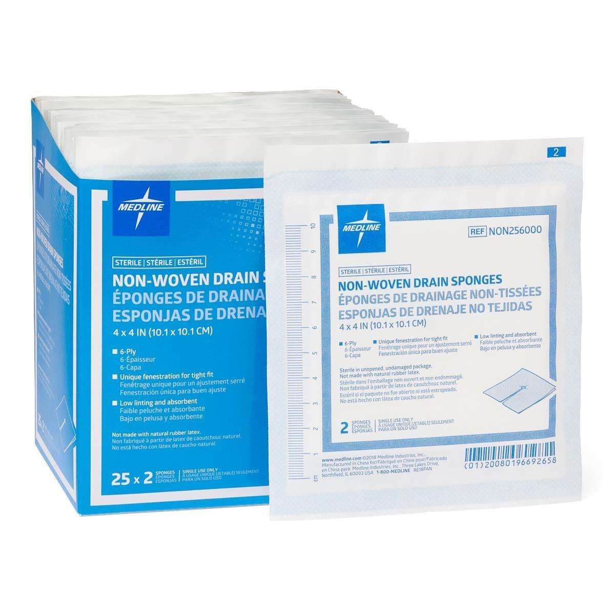Medline Sterile Nonwoven Gauze Drain Sponges - Case of 300 - Image 1