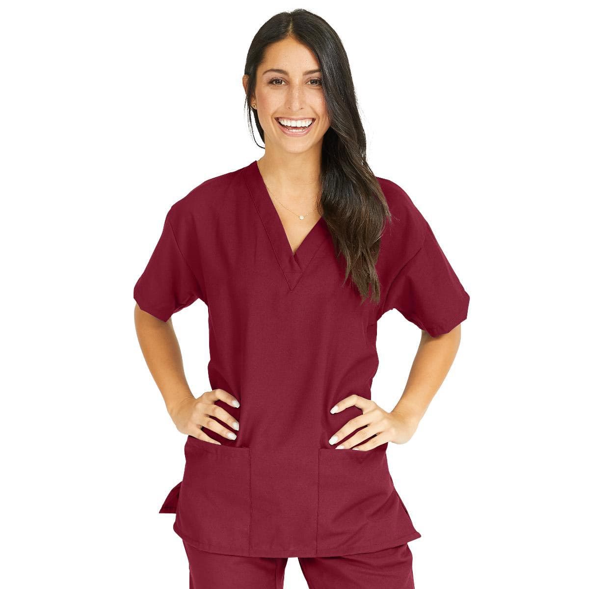 Performax Women's V-neck Tunic Scrub Top, Wine, Medium - Image 1