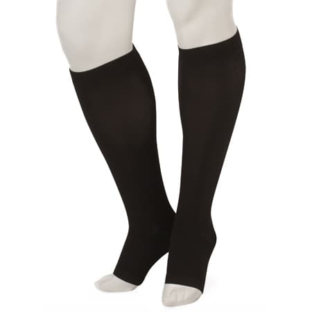 Juzo Basic Knee High Compression Socks 15-20mmHg, Short, Open Toe, Black, Small - Pair - Image 1