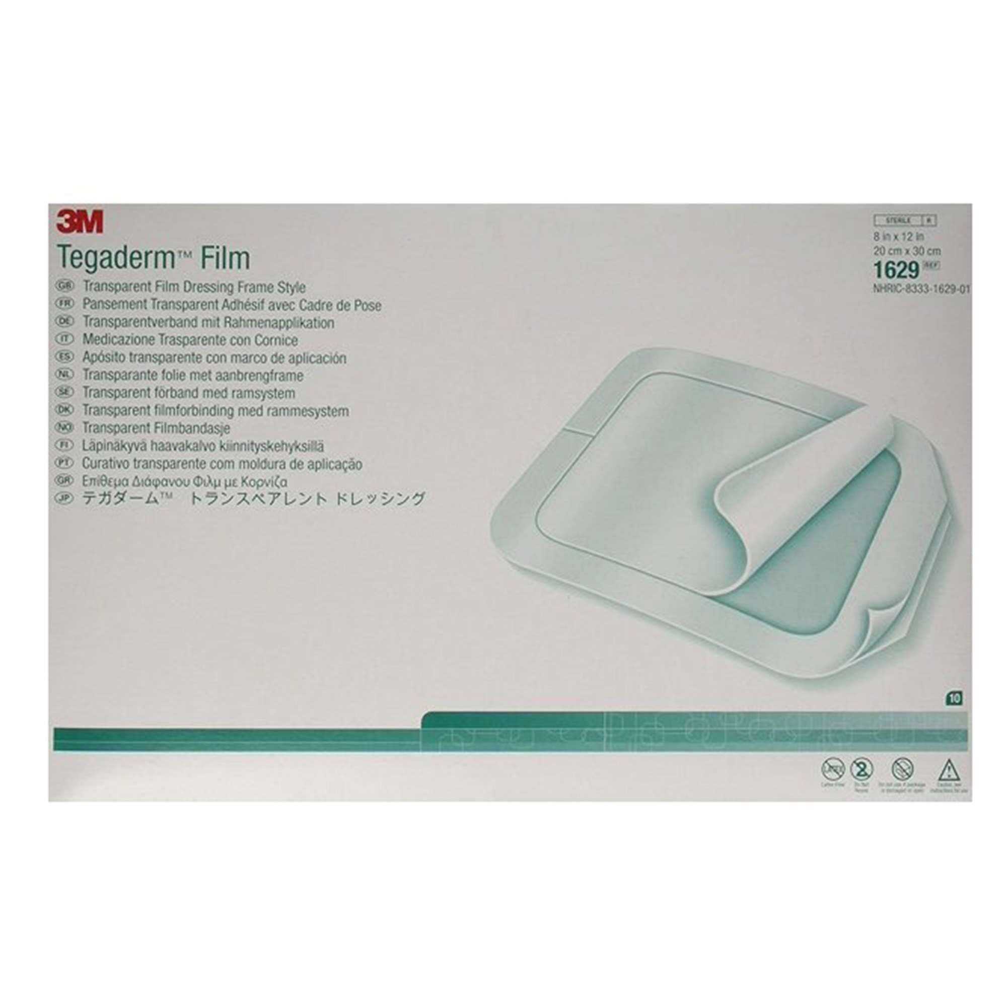 3M Tegaderm Transparent Adhesive Film Dressing, Frame Style, 8 x 12 Inch - Case of 80 - Image 1