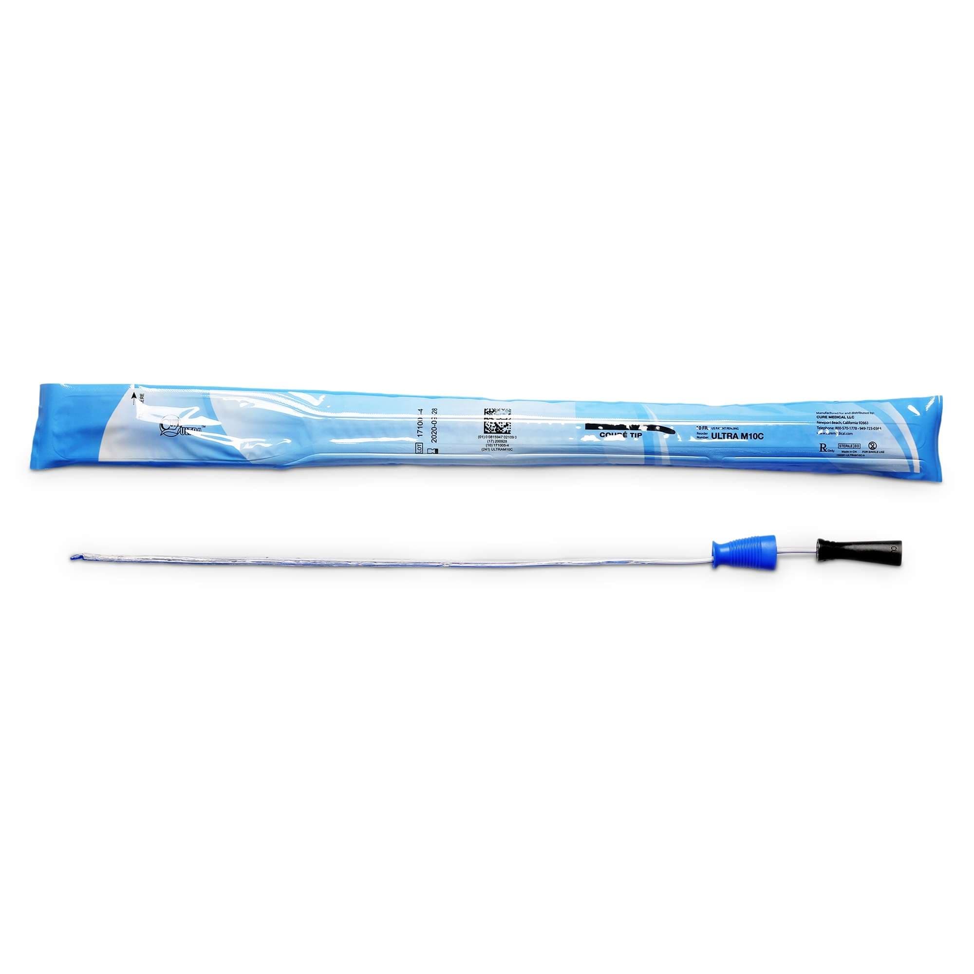 Cure Ultra Ready-to-Use Intermittent Catheter for Men, Coude Tip, Size 10, 10 Fr - Each - Image 1