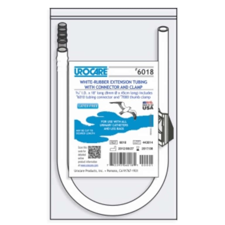 Urocare White Rubber Extension Tubing with Connector & Clamp, 18 X 0.31" - Each - Image 1